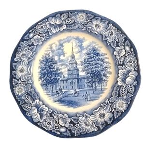 Staffordshire Liberty Blue Independence Hall 9.5 Dinner plate madecin England